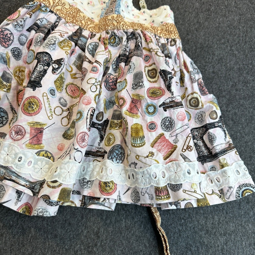 Matilda Jane Platinum Halter Sundress Sewing Print Eyelet Lace Dress Size 8 EUC - Picture 5 of 14